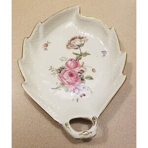 Vintage Royal Copenhagen Frijsenborg leaf bon bon dish gold trim hand painted